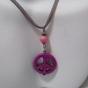 Handmade Pink Peace Pendant Necklace Casual Gift Birthday Hippie Boho Colorful